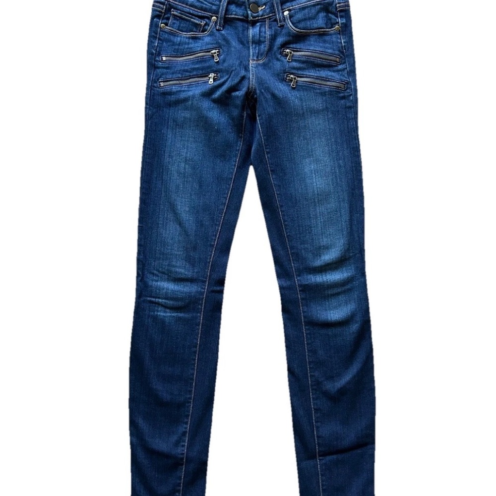 Paige Women’s 26 Edgemont Mid Rise Moto Zip Skinny Alden Dark Wash Denim Jeans